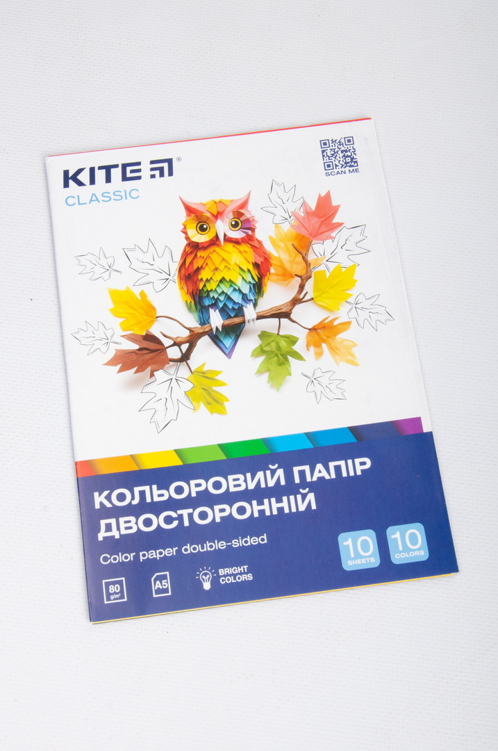 Папір кольоровий, А5, 10 листів, 10 кольорів, 80 г/м2, двосторонній